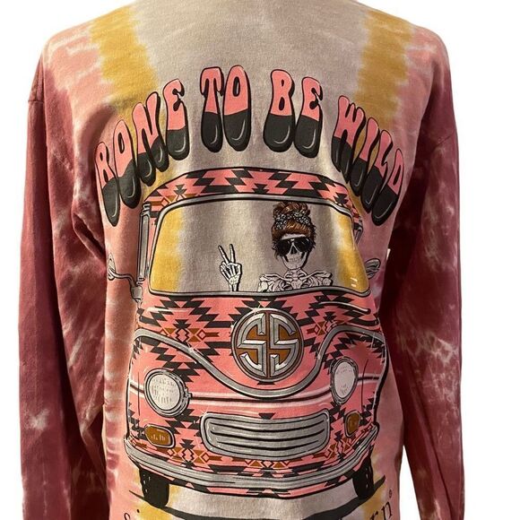 Simply Southern Tie Dye Bone To Be Wild Skelly Mom in Van Long Sleeve Tee Size M - Picture 7 of 12